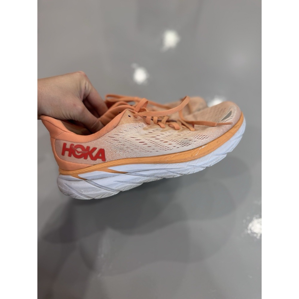 HOKA Women's Peach Orange White Lace-Up Low Top Mesh Running Sneaker